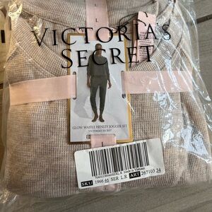 New Victoria’s Secret Glow Waffle Henley Jogger Set in Large Oatmeal